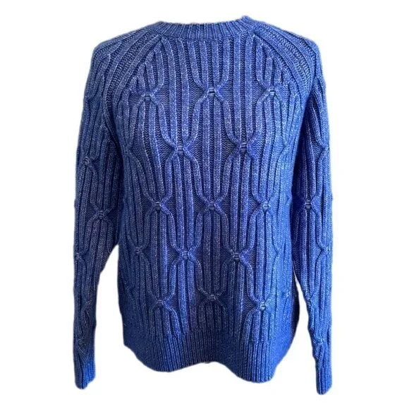 Topshop Knitted Cable Raglan Sweater Size 4-6 in Blue - Picture 2 of 13